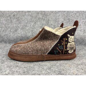 Acorn Slippers Shoes Womens Size 6.5-7.5 Brown Owl Embroidered Fleece Lined
